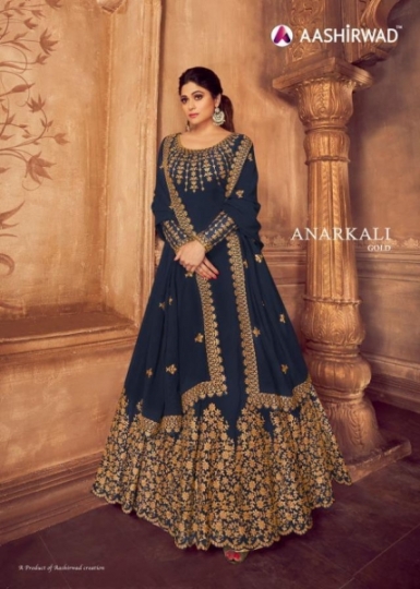 AASHIRWAD ANARKALI GOLD GEORGETTE HEAVY GOWN TRADITIONAL WEAR WHOLESALE DEALER BEST RATE BY GOSIYA EXPORTS SURAT (1)