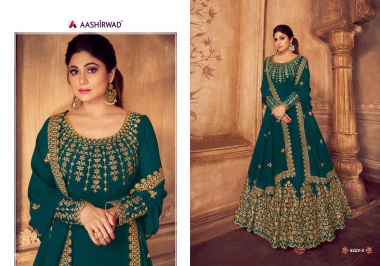 AASHIRWAD ANARKALI GOLD GEORGETTE HEAVY GOWN TRADITIONAL WEAR WHOLESALE DEALER BEST RATE BY GOSIYA EXPORTS SURAT (2)