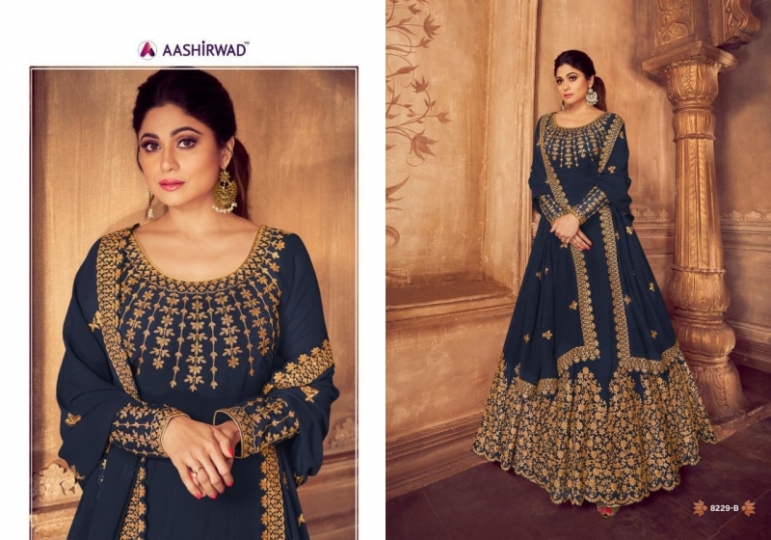 AASHIRWAD ANARKALI GOLD GEORGETTE HEAVY GOWN TRADITIONAL WEAR WHOLESALE DEALER BEST RATE BY GOSIYA EXPORTS SURAT (4)