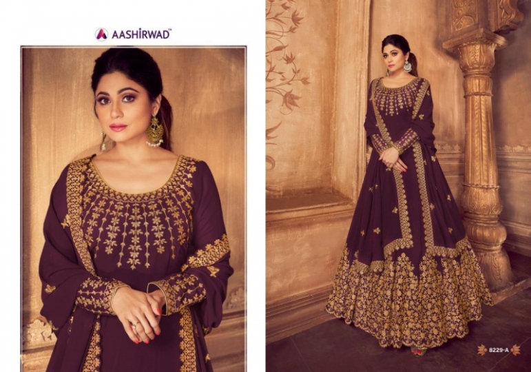 AASHIRWAD ANARKALI GOLD GEORGETTE HEAVY GOWN TRADITIONAL WEAR WHOLESALE DEALER BEST RATE BY GOSIYA EXPORTS SURAT (5)