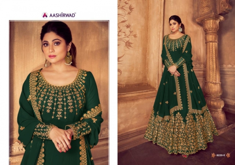 AASHIRWAD ANARKALI GOLD GEORGETTE HEAVY GOWN TRADITIONAL WEAR WHOLESALE DEALER BEST RATE BY GOSIYA EXPORTS SURAT (6)