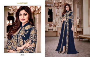 AASHIRWAD CREATION SHAMITA GOLD GEORGETTE EMBROIDERED PARTY WEAR SUITS WHOLESALER BEST RATE BY GOSIYA EXPORTS SURAT (2)