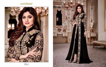 AASHIRWAD CREATION SHAMITA GOLD GEORGETTE EMBROIDERED PARTY WEAR SUITS WHOLESALER BEST RATE BY GOSIYA EXPORTS SURAT (4)