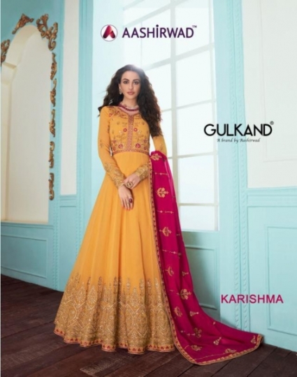AASHIRWAD KARISHMA HEAVY GEROGETTE GOWN WITH EMBROIDERED DUPATTA WHOLESALE DEALER BEST RATE BY GOSIYA EXPORTS SURAT (1)