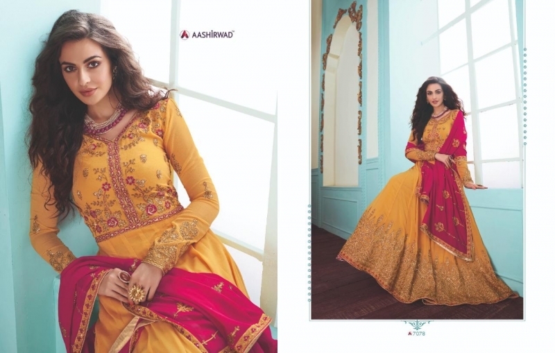 AASHIRWAD KARISHMA HEAVY GEROGETTE GOWN WITH EMBROIDERED DUPATTA WHOLESALE DEALER BEST RATE BY GOSIYA EXPORTS SURAT (3)