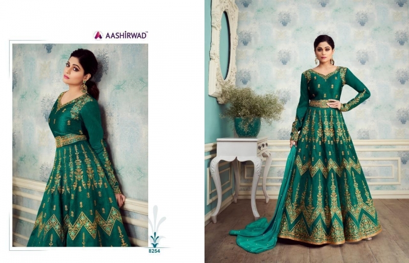 AASHIRWAD ROYAL SILK 8253-8257 SERIES PARTY WEAR SUITS LATEST CATALOGUE WHOLESALE DEALER BEST RATE BY GOSIYA EXPORTS SURAT (6)