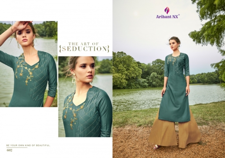 ARIHANT NX BY VAMIKA GLORIOUS MASLIN SILK FABRIC TOP WITH PLAZZO WHOLESALE DEALER BEST RATE BY GOSIYA EXPORTS SURAT (9)