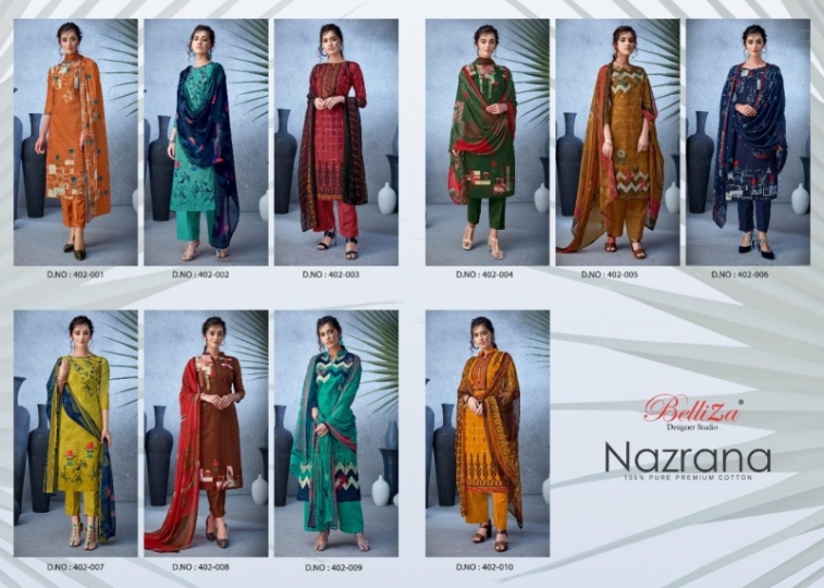 BELLIZA DESIGNER NAZRANA COTTON DIGITAL PRINTS SUITS COLLECTION WHOLESALE DEALER BEST RATE BY GOSIYA EXPORTS SURAT (1)