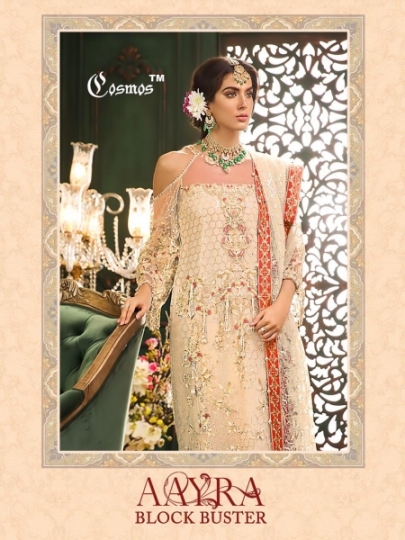 COSMOS AAYRA BLOCK BUSTER NET EMBROIDERED PAKISTANI STYLE DRESSES BEST RATE BY GOSIYA EXPORTS SURAT (1)