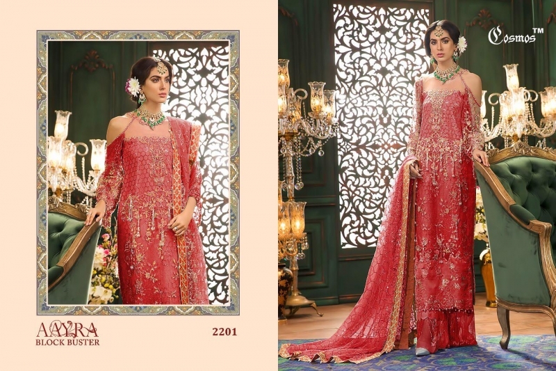 COSMOS AAYRA BLOCK BUSTER NET EMBROIDERED PAKISTANI STYLE DRESSES BEST RATE BY GOSIYA EXPORTS SURAT (3)