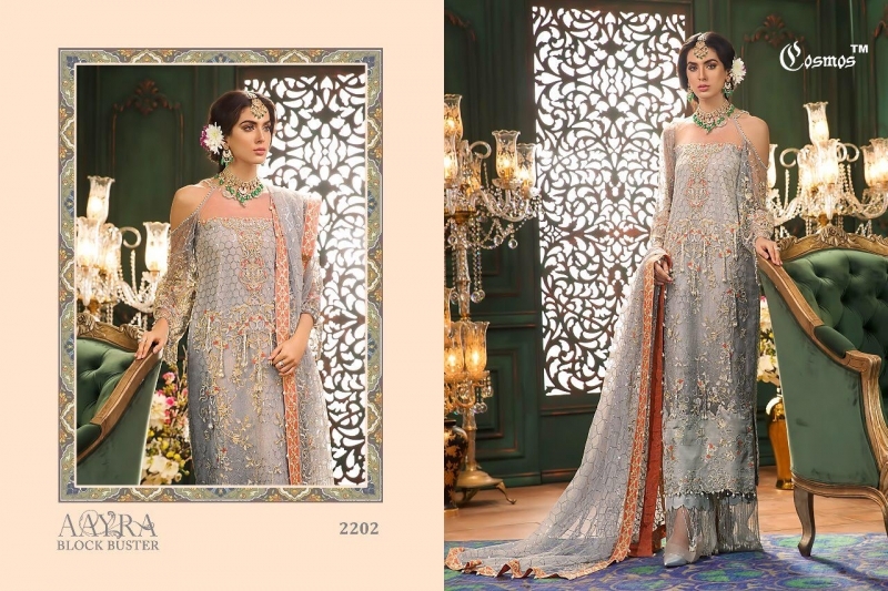 COSMOS AAYRA BLOCK BUSTER NET EMBROIDERED PAKISTANI STYLE DRESSES BEST RATE BY GOSIYA EXPORTS SURAT (4)