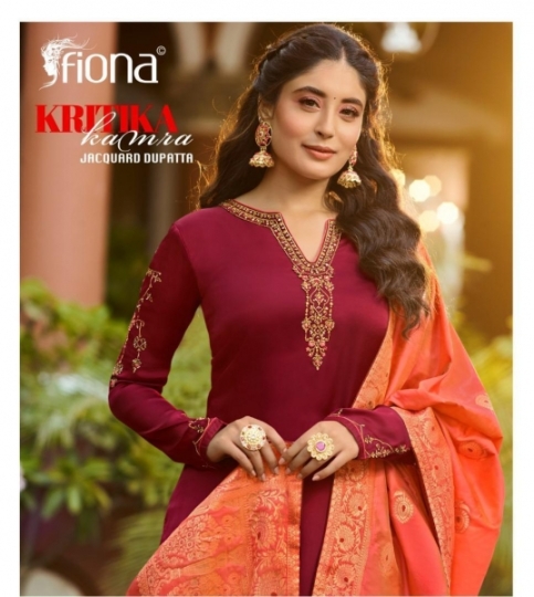 FIONA PRESENTS KRITIKA GEORGETTE FABRIC DRESS MATERIAL WITH EMBROIDERY AND JACQUARD DUPATTA WHOLESALE DEALER BEST RATE BY (1)