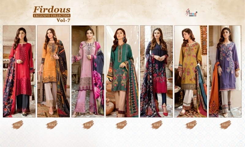 FIRDOUS EXCLUSIVE COLLECTION VOL-7 SHREE FABS 1111-1117 SERIES PAKISTANI DESIGNER SUITS COLLECTION (1)