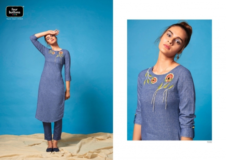 FOUR BUTTONS SILVER VOL-4 1331-1336 SERIES FANCY KURTIS WITH PLAZZO CATALOGUE WHOLESALE DEALER BEST RATE BY GOSIYA EX