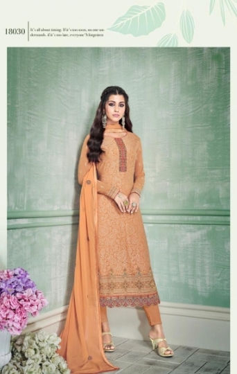 GLOSSY PRESENT INARA 18027-18031 SERIES GEORGETTE FANCY DRESS MATERIAL CATALOGUE WHOLESALE DEALER BEST RATE BY GOS