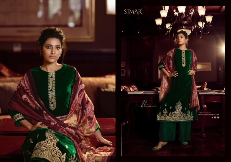 GLOSSY SIMAR VELVET EMBROIDERY SALWAR KAMEEZ  (2)