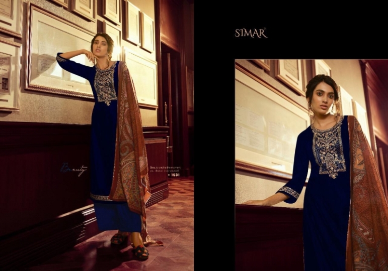 GLOSSY SIMAR VELVET EMBROIDERY SALWAR KAMEEZ  (7)