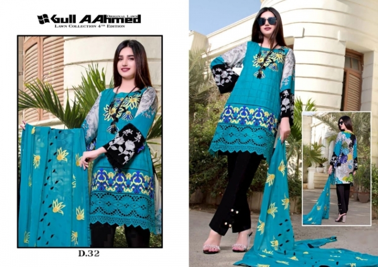 GUL AHMED VOL 4 LAWN FABRIC DRESS MATERIAL WHOLESALE RATE BEST RATE BY GOSIYA EXPORTS SURAT (11)