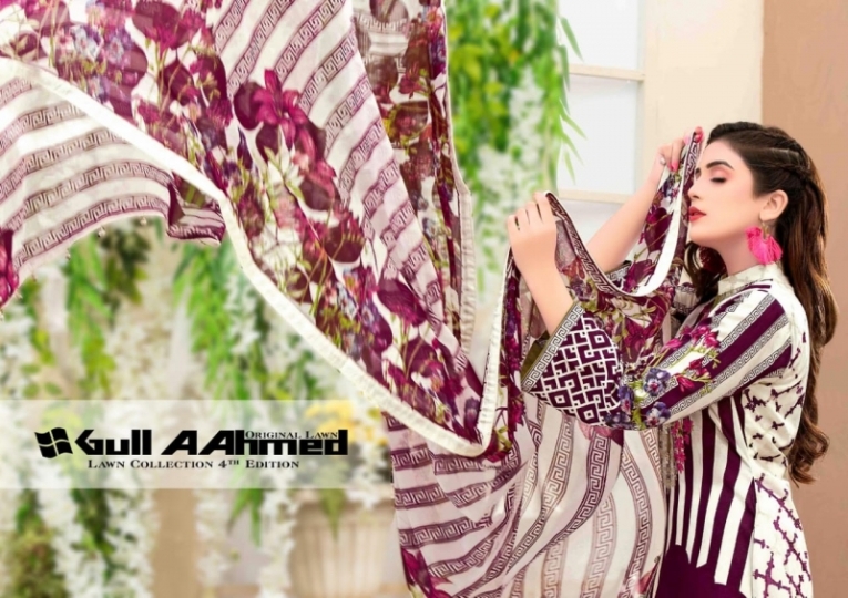 GUL AHMED VOL 4 LAWN FABRIC DRESS MATERIAL WHOLESALE RATE BEST RATE BY GOSIYA EXPORTS SURAT (12)