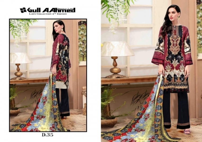 GUL AHMED VOL 4 LAWN FABRIC DRESS MATERIAL WHOLESALE RATE BEST RATE BY GOSIYA EXPORTS SURAT (8)
