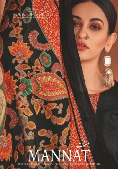 HOUSE OF LAWN MANNAT JAM SATIN WITH EMBROIDERY WORK KARACHI SUIT WHOLESALE DEALER BEST RATE BY GOSIYA EXPORTS SURAT (1)