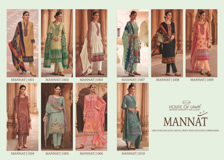HOUSE OF LAWN MANNAT JAM SATIN WITH EMBROIDERY WORK KARACHI SUIT WHOLESALE DEALER BEST RATE BY GOSIYA EXPORTS SURAT (11)