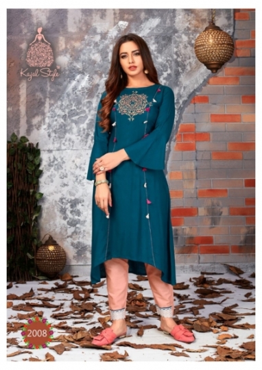 KAJAL STYLE FASHION LABEL VOL 2 RAYON FABRIC DESIGNER KURTI WITH PLAZZO WHOLESALE DEALER BEST RATE BY GOSIYA EXPORTS SURAT (1)