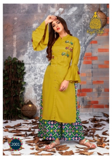 KAJAL STYLE FASHION LABEL VOL 2 RAYON FABRIC DESIGNER KURTI WITH PLAZZO WHOLESALE DEALER BEST RATE BY GOSIYA EXPORTS SURAT (8)