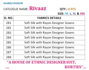 KAJREE FASHION RIVAAZ CATALOG SOFT SILKS WITH RAYON PARTY WEAR GOWNS COLLECTION (9)