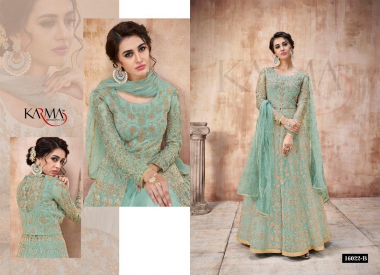 KARMA PRESENT 16022 COLOUR PLUS NET EMBROIDERED ANARKALI SUIT COLLECTION WHOLESALE DEALER BEST RATE BY GOSIYA EXPORTS SURAT (1)
