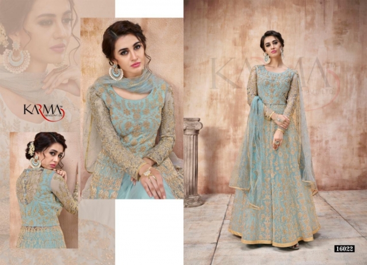 KARMA PRESENT 16022 COLOUR PLUS NET EMBROIDERED ANARKALI SUIT COLLECTION WHOLESALE DEALER BEST RATE BY GOSIYA EXPORTS SURAT (4)
