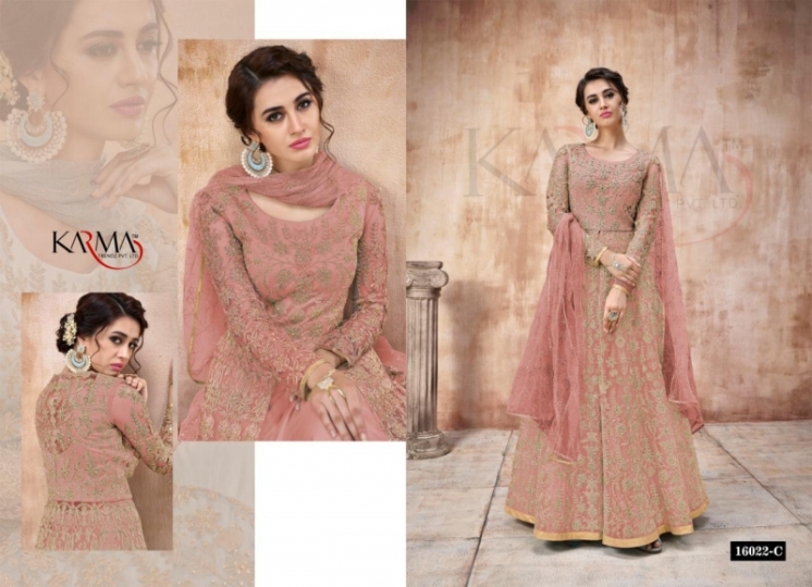 KARMA PRESENT 16022 COLOUR PLUS NET EMBROIDERED ANARKALI SUIT COLLECTION WHOLESALE DEALER BEST RATE BY GOSIYA EXPORTS SURAT (8)