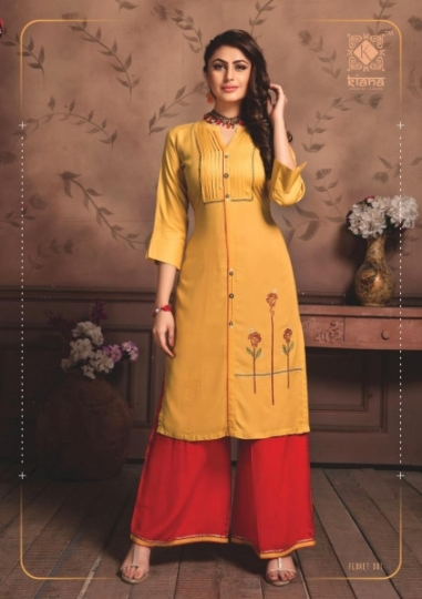 KIANA HOUSE OF FASHION PRESENTS FLORET VOL 3 RAYON FABRIC FANCY WEAR KURTI WITH BOTTOM AT WHOLESALE DEAL