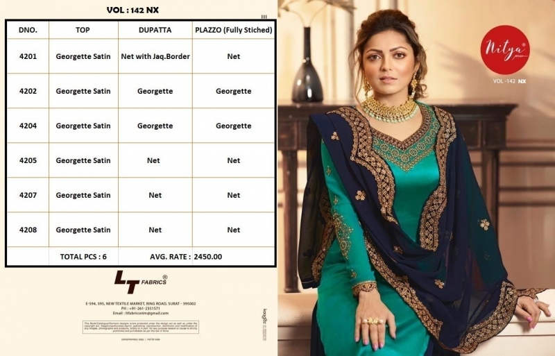 LT NITYA VOL-142 NX GEORGETTE SHARARA SUITS HITS COLLECTION WHOLESALE DEALER BEST RATE BY GOSIYA EXPORTS SURAT (8)