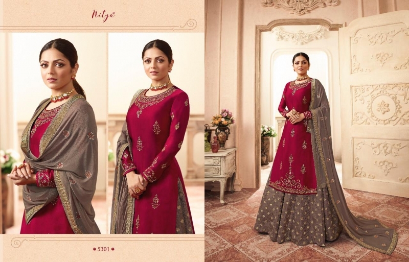 LT NITYA VOL-153 5301-5307 SERIES PARTY WEAR SHARARA SUITS COLLECTION WHOLESALE DEALER BEST RATE BY GOSIYA EXPORTS SURA