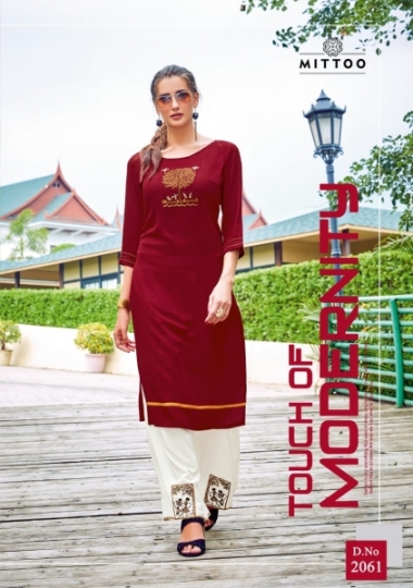 MITTOO PRESENTS PANGHAT VOL 10 HEAVY RAYON FABRIC KURTI WITH PLAZZO EMBROIDERY WHOLESALE DEALER BEST RATE BY GOSIY (129)