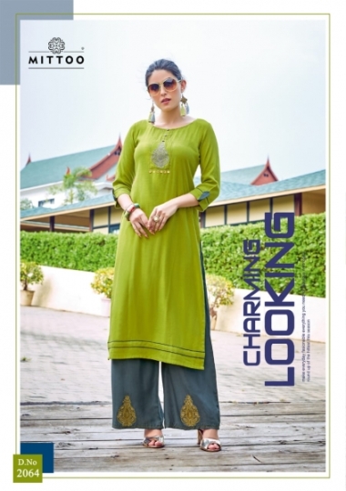 MITTOO PRESENTS PANGHAT VOL 10 HEAVY RAYON FABRIC KURTI WITH PLAZZO EMBROIDERY WHOLESALE DEALER BEST RATE BY GOSIY (130)