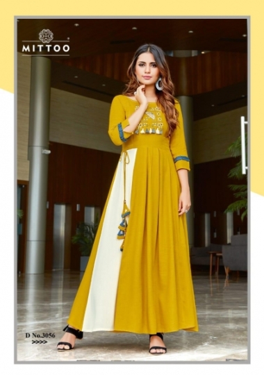 MITTOO RANGAT RAYON FABRIC LONG GOWN STYLE KURTI WHOLESALE DEALER BEST RATE BY GOSIYA EXPORTS SURAT (4)