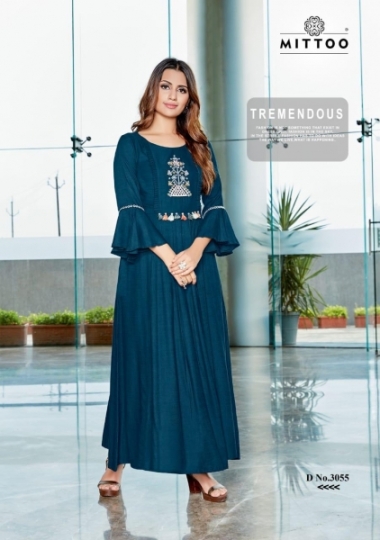 MITTOO RANGAT RAYON FABRIC LONG GOWN STYLE KURTI WHOLESALE DEALER BEST RATE BY GOSIYA EXPORTS SURAT (5)