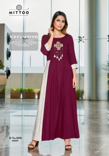 MITTOO RANGAT RAYON FABRIC LONG GOWN STYLE KURTI WHOLESALE DEALER BEST RATE BY GOSIYA EXPORTS SURAT (8)