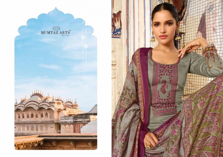 MUMTAZ ARTS PRESENTS CASHMERE JAM SATIN FABRIC WITH EMBROIDERY DRESS MATERIAL WHOLESALE DEALER BEST RATE BY GOSIYA  (519)