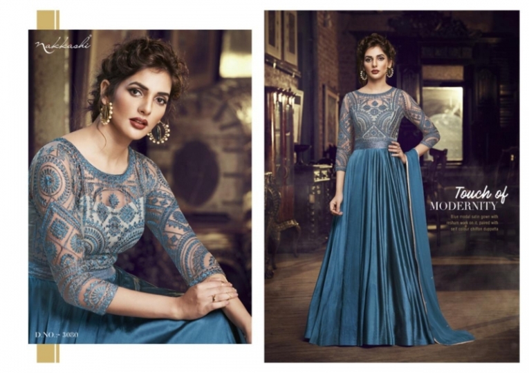 NAKKASHI PRESENTS FLAIR 3080-3086 SERIES READYMADE GOWN PARTY WEAR ELEGANT COLLECTION WHOLESALE DEALER BEST RATE BY GOSIYA E