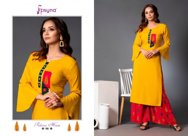 PSYNA PRESENTS PLAZZO HOUSE VOL 7 RAYON FABRIC KURTI WITH PLAZZO SET WHOLESALE DEALER BEST RATE BY GOSIYA EXPROTS SURAT (1)