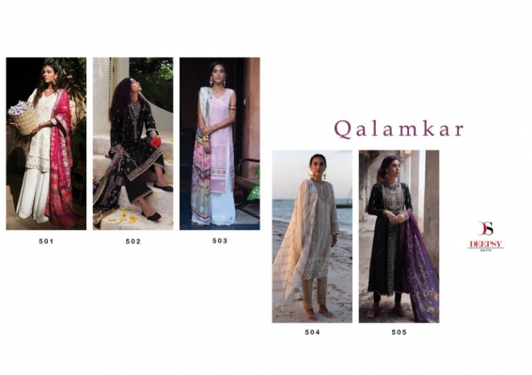 QALAMKAR DEEPSY SUITS 501-505 SERIES FANCY COTTON PAKISTANI SUITS  (1)