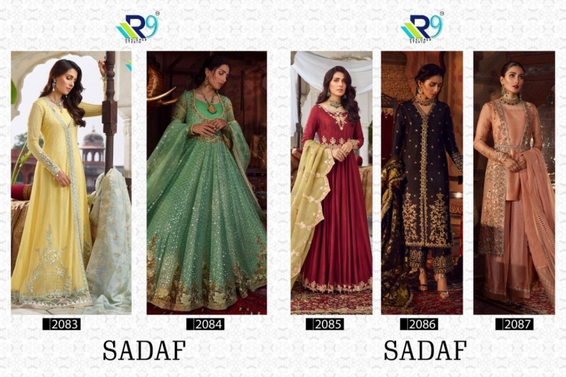 R9 DESIGNER PRESENTS SADAF GEORGETTE SATIN FABRIC GOWN STYLE SALWAR SUIT WHOLESALE DEALER BEST RATE BY GOSIYA EXPORTS SURAT ( (12)