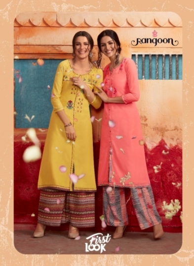 RANGOON PRESENT FIRST LOOK MUSLIN LONG KURTI WITH SILK PLAZZO COLLECTION WHOLESALE DEALER BEST RATE BY GOSIYA EXPORTS SURAT (10)