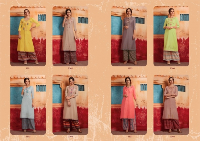 RANGOON PRESENT FIRST LOOK MUSLIN LONG KURTI WITH SILK PLAZZO COLLECTION WHOLESALE DEALER BEST RATE BY GOSIYA EXPORTS SURAT (12)