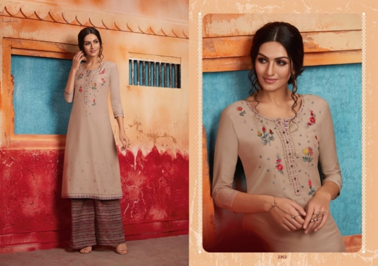 RANGOON PRESENT FIRST LOOK MUSLIN LONG KURTI WITH SILK PLAZZO COLLECTION WHOLESALE DEALER BEST RATE BY GOSIYA EXPORTS SURAT (2)