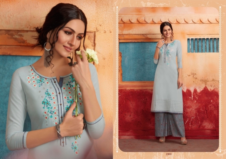 RANGOON PRESENT FIRST LOOK MUSLIN LONG KURTI WITH SILK PLAZZO COLLECTION WHOLESALE DEALER BEST RATE BY GOSIYA EXPORTS SURAT (3)