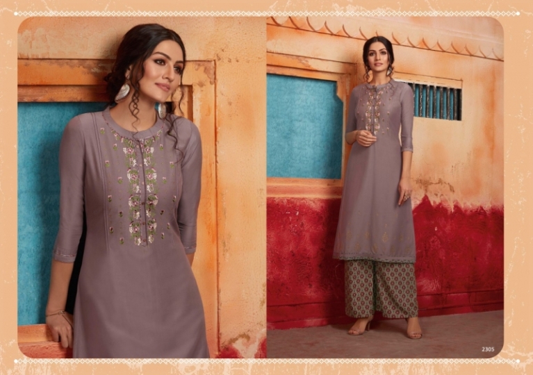 RANGOON PRESENT FIRST LOOK MUSLIN LONG KURTI WITH SILK PLAZZO COLLECTION WHOLESALE DEALER BEST RATE BY GOSIYA EXPORTS SURAT (5)